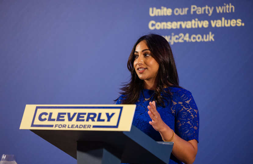 Shivani Raja MP opening the Rt Hon James Cleverly MP's leadership launch