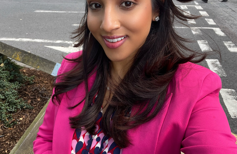 Shivani Raja MP wearing pink to commemorate Breast Cancer Awareness Month