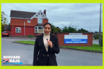 Shivani Raja MP outside of Leicester General Hospital