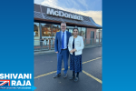 Shivani Raja MP outside local McDonald's with franchise manager