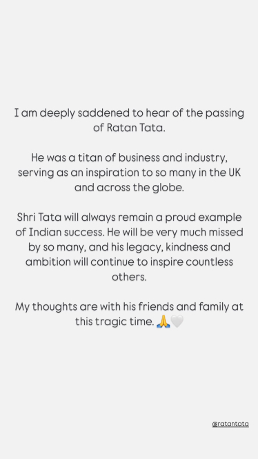 Shivani Raja MP's statement on the passing of Ratan Tata