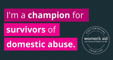 Image reads 'I'm a champion for survivors of domestic abuse'