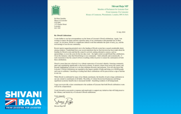 Shivani Raja MP's letter to Leicester City Mayor, Sir Peter Soulsby