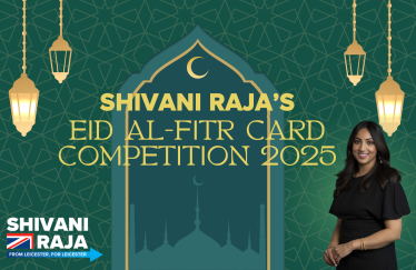 Image reads Shivani Raja's Eid-Al-Fitr card competition 2025.