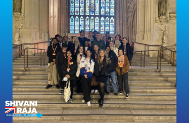 Shivani Raja MP with DMU students in Westminster.