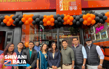 Shivani Raja MP outside the new Shree Krishna Vada Pav in Leicester.